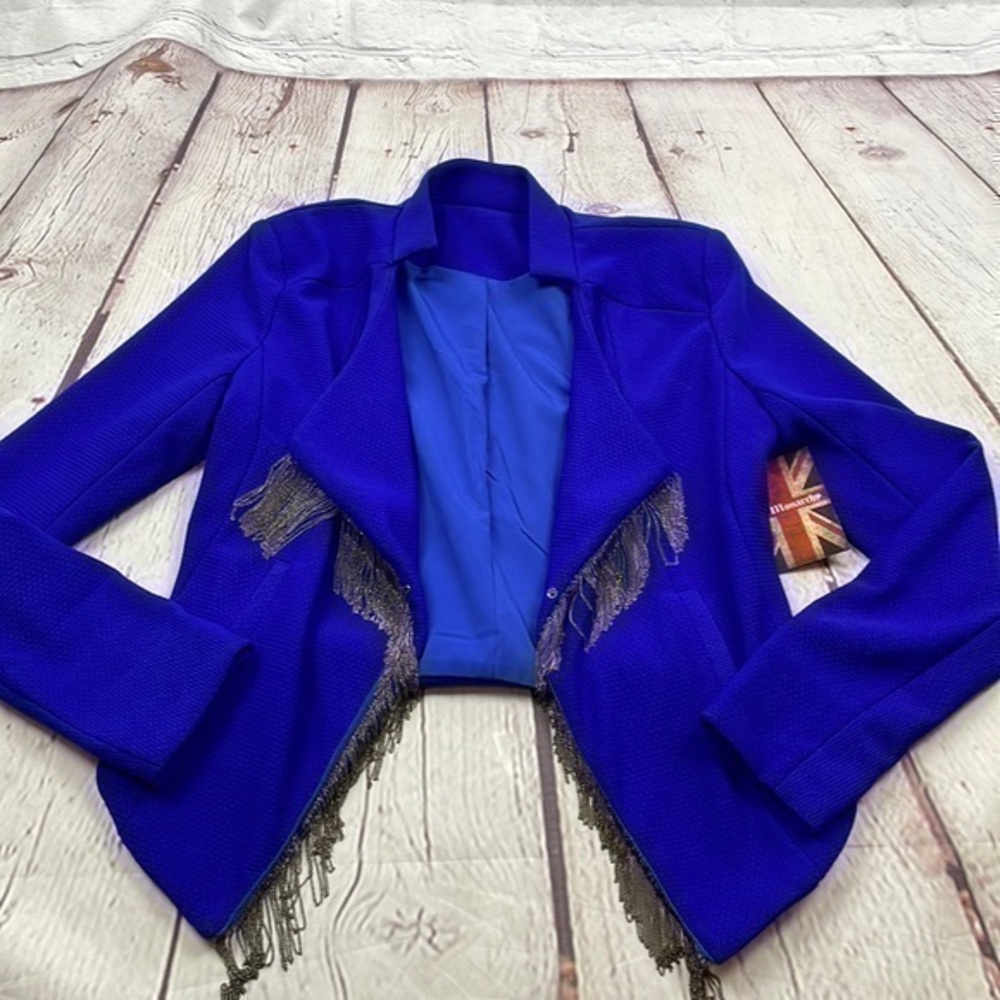 NWT Royal blue blazer with gray chain fringe small One Monarchy - Picture 1 of 8
